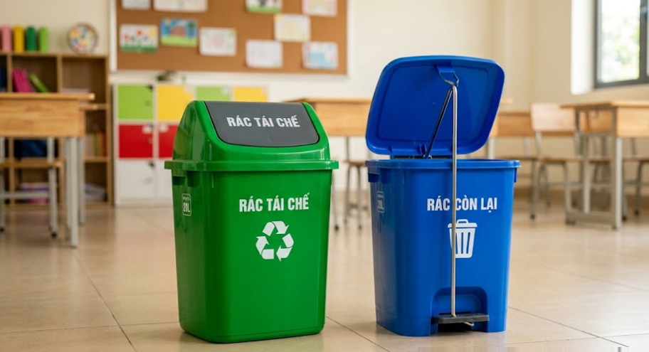 4 tiêu chuẩn vàng khi chọn mua thùng rác an toàn cho không gian học đường tiểu học