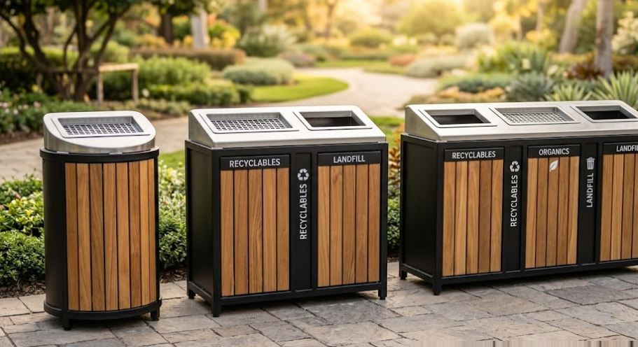Báo giá thùng rác khu picnic gỗ nhựa composite và thép sơn tĩnh điện mới nhất