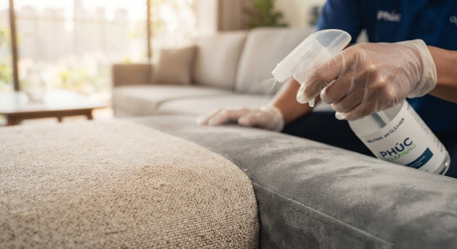 Quy trình 6 bước chuẩn kỹ thuật trong dịch vụ giặt sofa vải Phú Nhuận của Đoan Áo Xanh