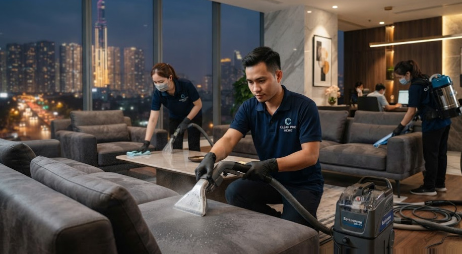 Quy trình 6 bước làm sạch và kháng khuẩn ghế sofa chuẩn chuyên gia Đoan Áo Xanh diễn ra như thế nào?